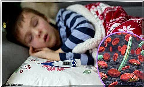 A child with a bacterial infection and fever, sleeps.