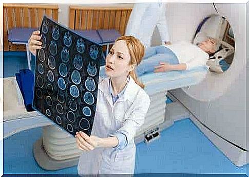 A woman undergoing a CT scan.